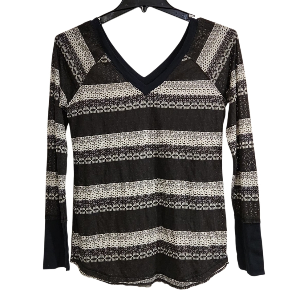 Miley Cyrus Max Azria Womens Sz XL Shirt Y2K Long Sleeve Burnout Double V-neck